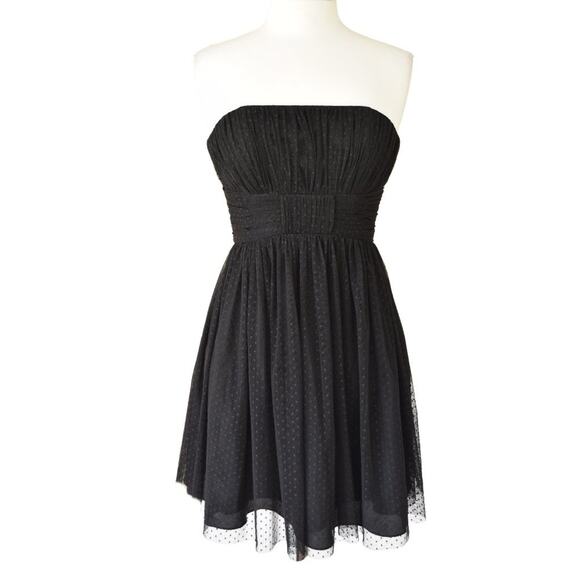 JILL STEWART Black Strapless Dress Fit & Flare Mini Cocktail Party Dot Mesh 6 - Picture 1 of 9